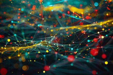 Fototapete - Dynamic waves of glowing particles create an abstract representation of data flow in vibrant colors and intricate patterns