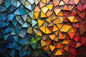 Poster - Vibrant mosaic composed of colored triangles arranged in a striking pattern