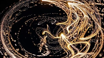 Poster - Golden particles are swirling, flowing, and creating dynamic lines and shapes, giving a sense of movement, energy, and elegance against a dark backdrop