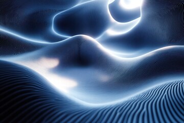 Wall Mural - Symmetrical waves create an abstract pattern with luminous highlights in icy blue tones