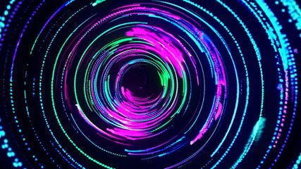 Poster - Swirling bright neon lights create vibrant, colorful concentric circles against a black background, producing a mesmerizing and dynamic visual effect reminiscent of nightlife energy and celebration