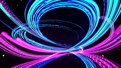 Poster - Colorful neon light trails swirling and converging, creating a mesmerizing tunnel effect against a dark background, perfect for technology, futuristic, or abstract-themed projects