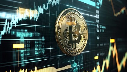 Poster - A digital screen displaying a graph of a cryptocurrency and  data