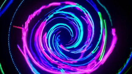 Poster - Swirling bright neon lights create a vibrant, colorful vortex against a dark background, forming a captivating abstract light painting filled with energy and motion