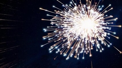 Poster - Golden fireworks exploding in the night sky with a bright light in the center, creating a beautiful radial pattern, perfect for celebrations and festive events
