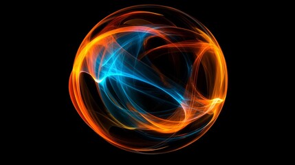 Poster - A mesmerizing sphere of swirling neon pink, vibrant orange, and deep blue light contrasts beautifully with a dark backdrop, captivating the viewer with its dynamic and enchanting nature