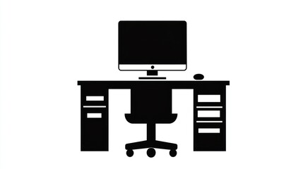 Poster - Office Desk Silhouette with Computer