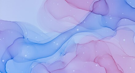 Poster - Abstract watercolor background with flowing blue and pink shapes. Ethereal pastel art texture for creative design projects. Dreamy fluid ink pattern.