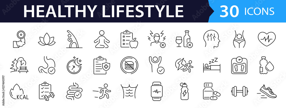 Healthy lifestyle set of web icons in line style. Fitness and sport ...