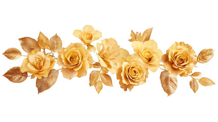 Poster - Golden roses intertwining delicate leaves, creating elegant floral composition against transparent background for wedding design and romantic themes