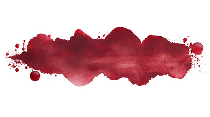 Leinwandbilder - Horizontal red watercolor stain with droplets and splatters isolated on transparent background