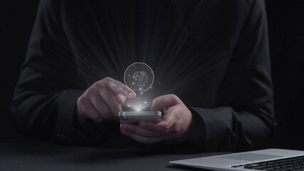 Poster - human interact with ai artificial intelligence brain processor in concept of ai artificial intellige