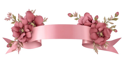 Poster - Pink satin ribbon adorned with delicate floral patterns, ideal for romantic design elements and personalized stationery