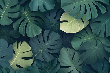 Wall Mural - Lush green leaves create vibrant, tropical backdrop with diverse