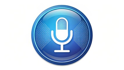 Poster - Blue Circular Microphone Icon on White Background