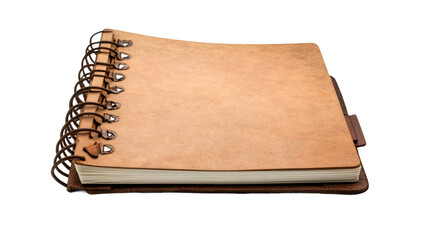 Poster - Leather-bound spiral notebook featuring soft bookmark, positioned for professional, academic, or personal documentation needs