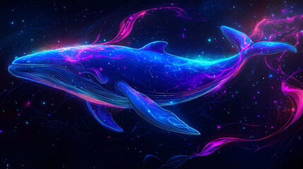 Wall Mural - glowing cosmic neon whale