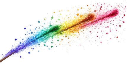 Fototapete - Rainbow colored magic wand leaving a sparkling trail of glitter and stars, ideal for fantasy and fairytale projects