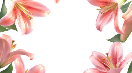 Aufkleber - Beautiful pink lily flowers creating a frame on a transparent background, perfect for adding a touch of elegance to any design