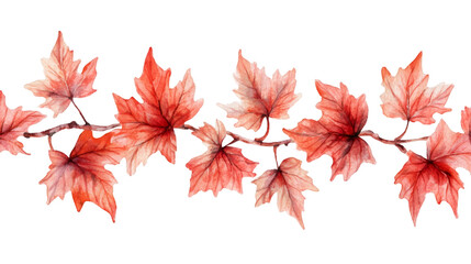 Poster - Watercolor maple branch border with red leaves, transparent background, ideal for seasonal graphic projects and autumn-inspired compositions