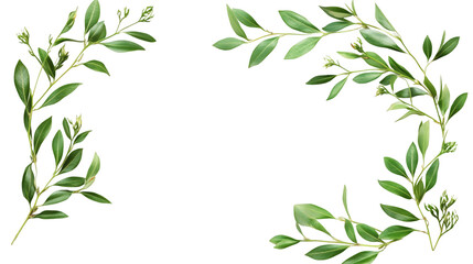 Poster - Corner frame made of green branches with leaves on a transparent background, perfect for adding a natural touch to designs