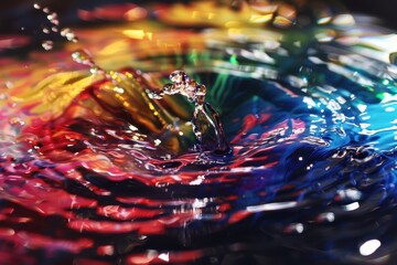 Poster - Colorful abstract painting with vibrant swirls and glitter in a studio setting, showcasing creativity and artistic expression