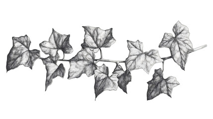 Poster - Detailed pencil drawing of an ivy branch, isolated on a transparent background, perfect for nature-themed designs