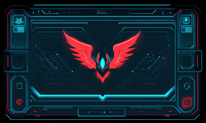 Poster - Futuristic digital interface with glowing wings logo