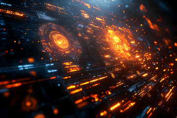 Poster - Futuristic digital interface with glowing data streams. Abstract display. Potential use Technology background