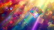 © Thiago - Hexagonal prisms refracting light in a rainbow spectrum, floating in a vast digital void, abstract digital hexagonal shapes, prismatic digital world. Floating Prism Landscapes. Illustration