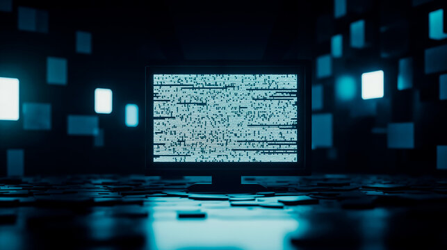 A computer screen with a blue screen on top of it
