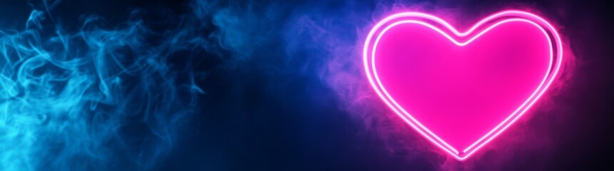 Sticker - A faintly glowing neon heart in a pink and red gradient, with smoke effects on a dark background