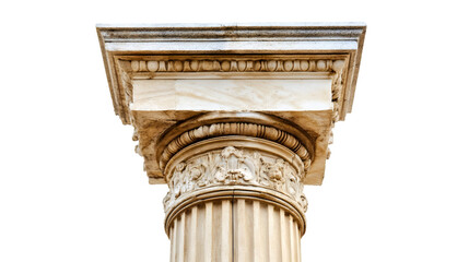 Poster - Architectural detail of a weathered ancient column capital, isolated on a transparent background for classical or historical projects
