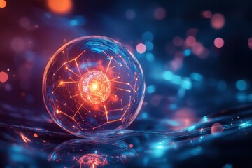 Poster - glowing sphere with intricate patterns in a colorful digital environment