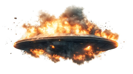 Poster - Huge and burning spaceship exploding on a transparent background, perfect for science fiction and fantasy projects