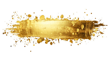 Leinwandbilder - Gold paint brush stroke featuring vibrant splatters, isolated on a transparent background, creating a luxurious and elegant texture
