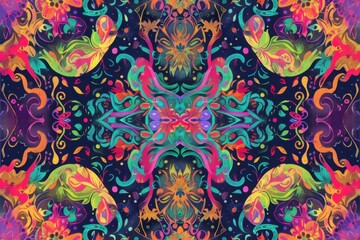 Poster - Vibrant abstract design featuring colorful swirling patterns and organic shapes against a dark background, suitable for various artistic applications and creative projects