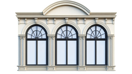 Wall Mural - Architectural facade with three arched windows, transparent background highlighting structural design elements