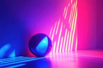 Poster - Colorful abstract light patterns with reflective sphere in vibrant environment