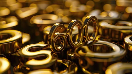 Close-up view of shiny golden numbers forming a textured background, highlighting the number 600 prominently