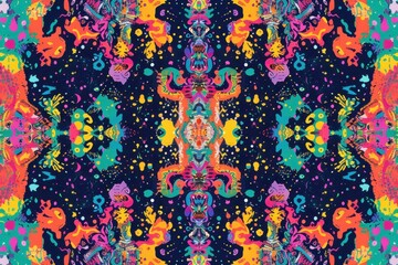 Poster - Vibrant abstract design featuring colorful swirling patterns and organic shapes against a dark background, suitable for various artistic applications and creative projects
