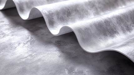 Poster - close-up of wavy metallic silver fabric with elegant texture and light reflection patterns