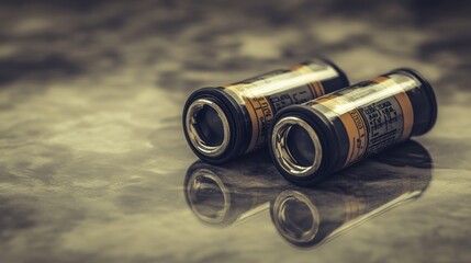 Poster - Electronic capacitor casting crisp reflections on a smooth monochrome background.