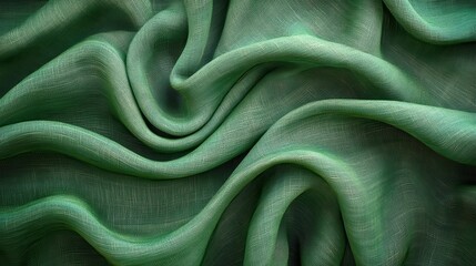 Poster - flowing green fabric creates elegant textural patterns with dramatic lighting and shadows