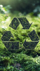 Poster - Recycling symbol made of grass growing on moss promotes environmental conservation and sustainable practices