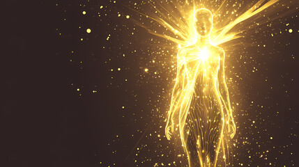 Wall Mural - golden figure radiating light, celestial abstract. transcendent light beings. illustration