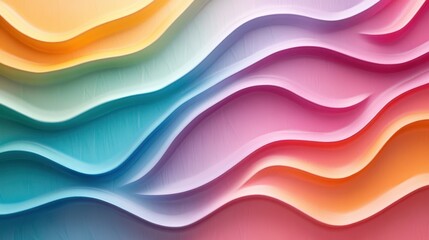 Poster - colorful abstract waves art in pastel tones creating a flowing pattern of curved layers