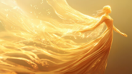 Wall Mural - ethereal angelic figure with flowing golden wings and radiant light. transcendent light beings. illu