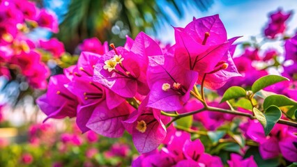 Sticker - Bougainvillea Flowers Bloom Vibrantly in a Tropical Garden. Generative AI