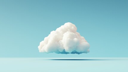 Poster - Minimalist fluffy white cloud floating on a blue background, symbolizing simplicity, technology, and cloud computing concepts, Generative AI